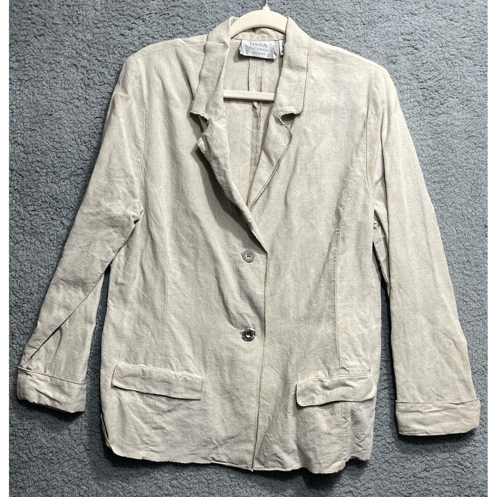 Dana Buchman Linen Blazer Tan XL Button Front Lightweight Jacket